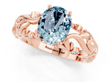 Rose gold Oval Cut Solitaire Aquamarine Leaf-Inspired Vine Band Ring with Prong Setting_1