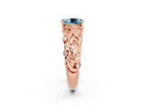 Rose gold Oval Cut Solitaire Aquamarine Leaf-Inspired Vine Band Ring with Prong Setting_2