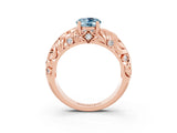Rose gold Oval Cut Solitaire Aquamarine Leaf-Inspired Vine Band Ring with Prong Setting_3