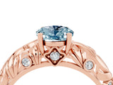 Rose gold Oval Cut Solitaire Aquamarine Leaf-Inspired Vine Band Ring with Prong Setting_4
