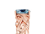 Rose gold Oval Cut Solitaire Aquamarine Leaf-Inspired Vine Band Ring with Prong Setting_5