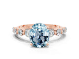 Rose gold Oval Cut Solitaire Aquamarine Ring with Pave Band and Four-Prong Setting