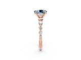 Rose gold Oval Cut Solitaire Aquamarine Ring with Pave Band and Four-Prong Setting_2