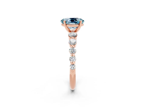 Rose gold Oval Cut Solitaire Aquamarine Ring with Pave Band and Four-Prong Setting_2