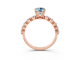Rose gold Oval Cut Solitaire Aquamarine Ring with Pave Band and Four-Prong Setting_3