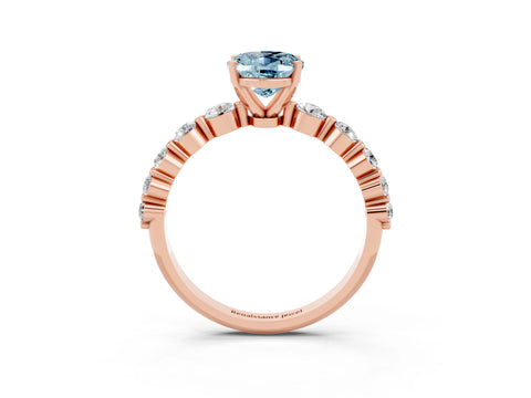 Rose gold Oval Cut Solitaire Aquamarine Ring with Pave Band and Four-Prong Setting_3