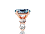 Rose gold Oval Cut Solitaire Aquamarine Ring with Pave Band and Four-Prong Setting_5