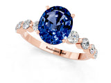 Rose gold Oval Cut Solitaire Blue Sapphire Ring with Pave Band and Four-Prong Setting_1