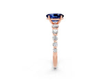 Rose gold Oval Cut Solitaire Blue Sapphire Ring with Pave Band and Four-Prong Setting_2
