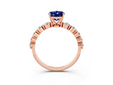 Rose gold Oval Cut Solitaire Blue Sapphire Ring with Pave Band and Four-Prong Setting_3
