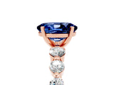 Rose gold Oval Cut Solitaire Blue Sapphire Ring with Pave Band and Four-Prong Setting_5