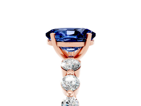 Rose gold Oval Cut Solitaire Blue Sapphire Ring with Pave Band and Four-Prong Setting_5