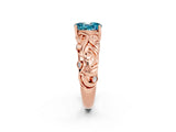 Rose gold Oval Cut Solitaire Blue Topaz Leaf-Inspired Vine Band Ring with Prong Setting_2