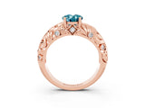 Rose gold Oval Cut Solitaire Blue Topaz Leaf-Inspired Vine Band Ring with Prong Setting_3