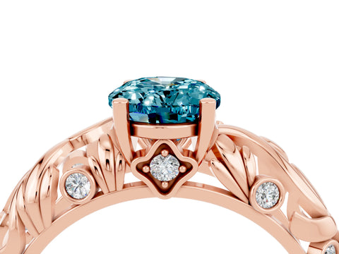 Rose gold Oval Cut Solitaire Blue Topaz Leaf-Inspired Vine Band Ring with Prong Setting_4