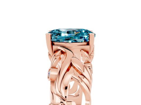 Rose gold Oval Cut Solitaire Blue Topaz Leaf-Inspired Vine Band Ring with Prong Setting_5