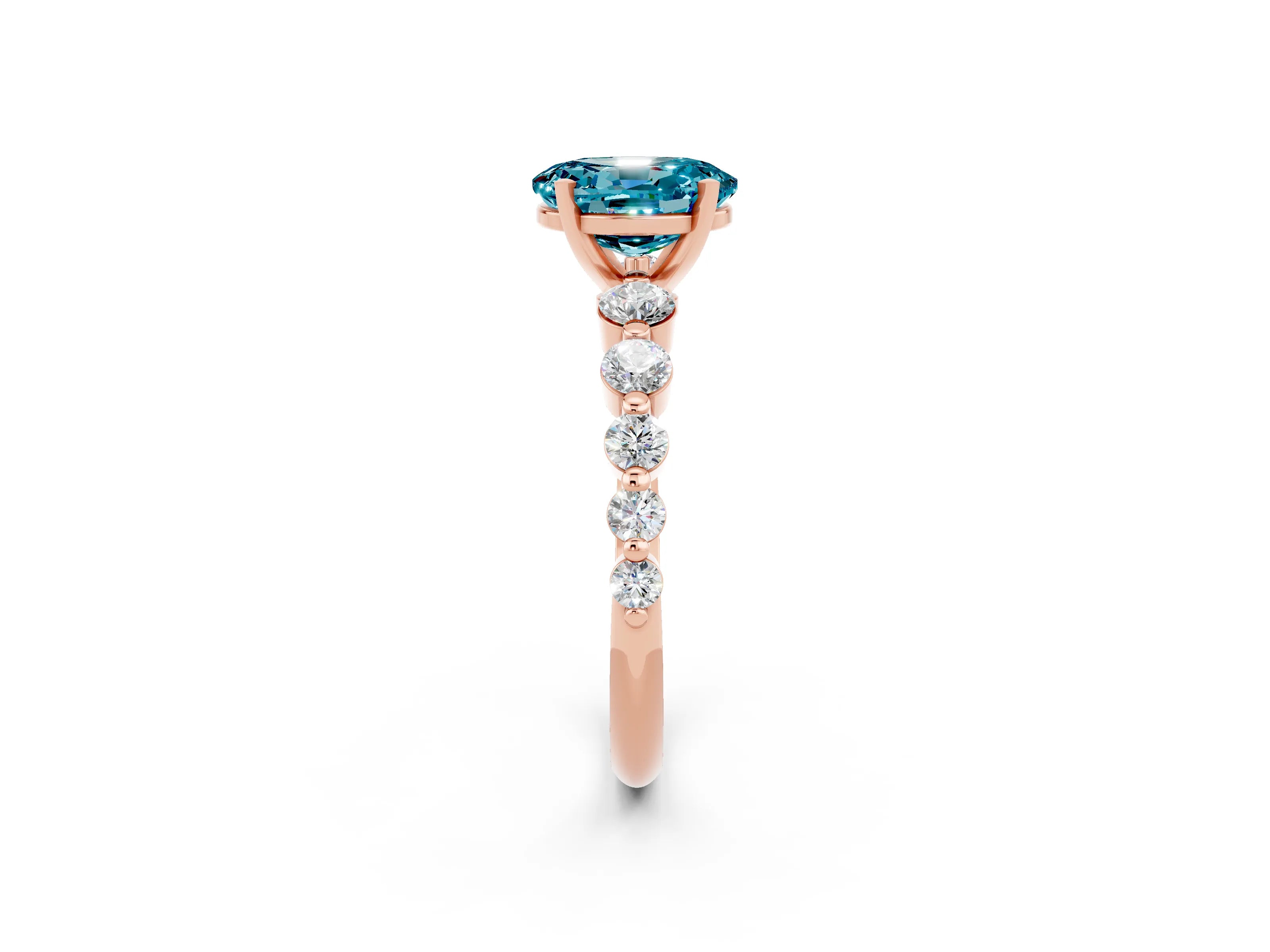 Rose gold Oval Cut Solitaire Blue Topaz Ring with Pave Band and Four-Prong Setting_2