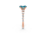 Rose gold Oval Cut Solitaire Blue Topaz Ring with Pave Band and Four-Prong Setting_2