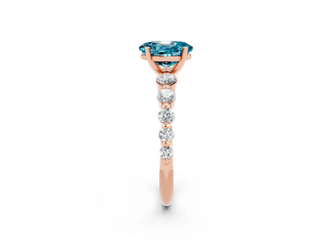 Rose gold Oval Cut Solitaire Blue Topaz Ring with Pave Band and Four-Prong Setting_2