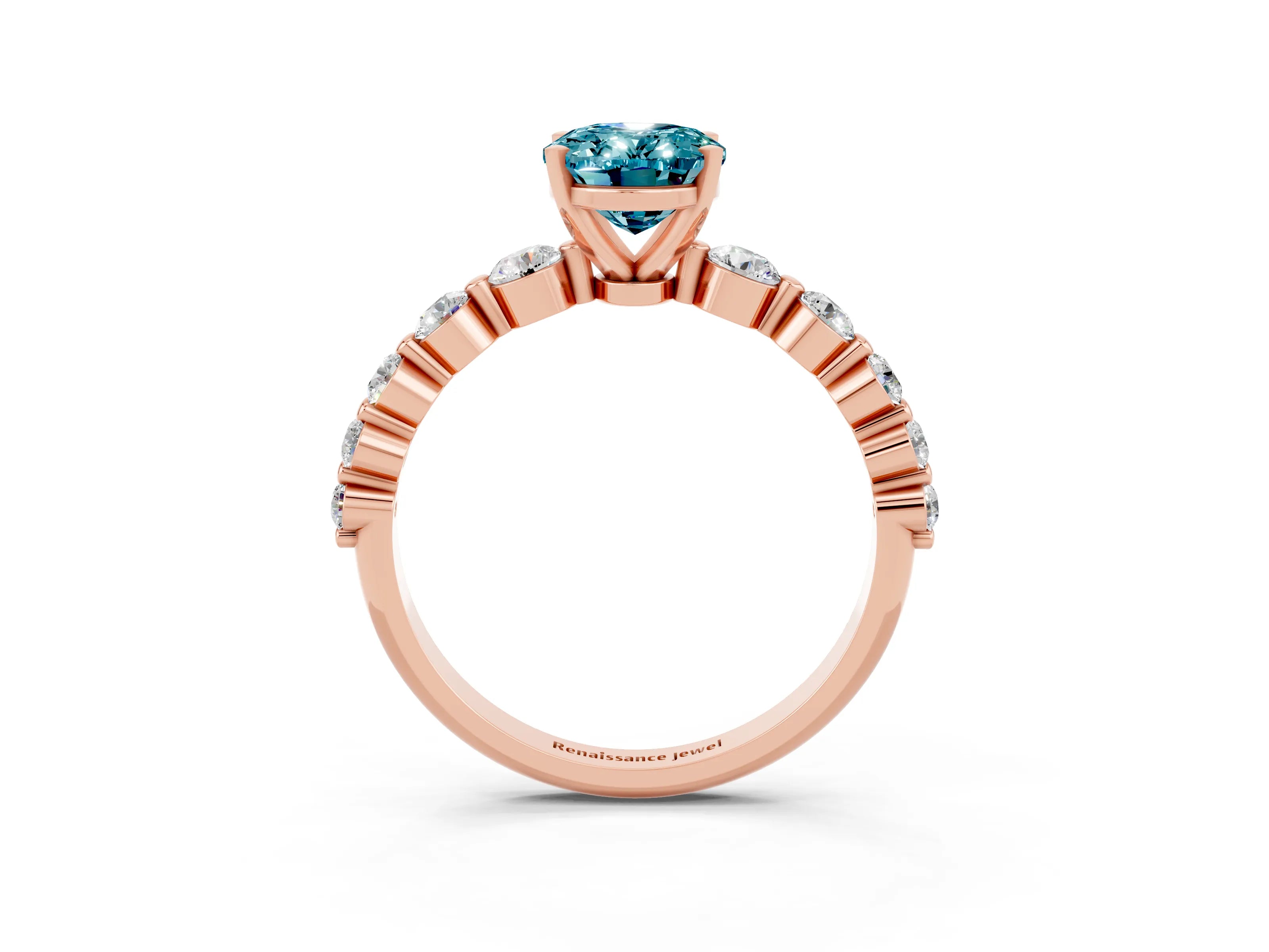 Rose gold Oval Cut Solitaire Blue Topaz Ring with Pave Band and Four-Prong Setting_3