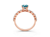 Rose gold Oval Cut Solitaire Blue Topaz Ring with Pave Band and Four-Prong Setting_3