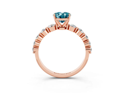 Rose gold Oval Cut Solitaire Blue Topaz Ring with Pave Band and Four-Prong Setting_3