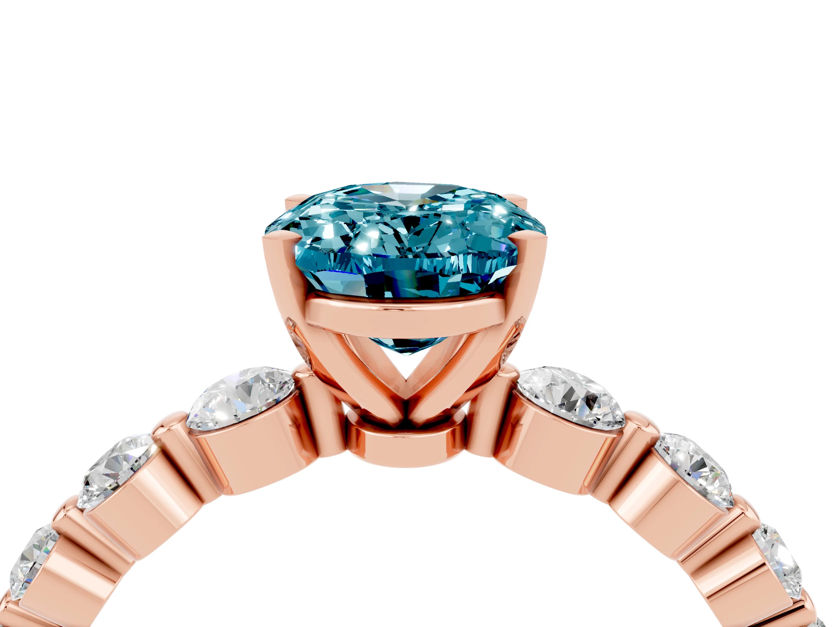 Rose gold Oval Cut Solitaire Blue Topaz Ring with Pave Band and Four-Prong Setting_4