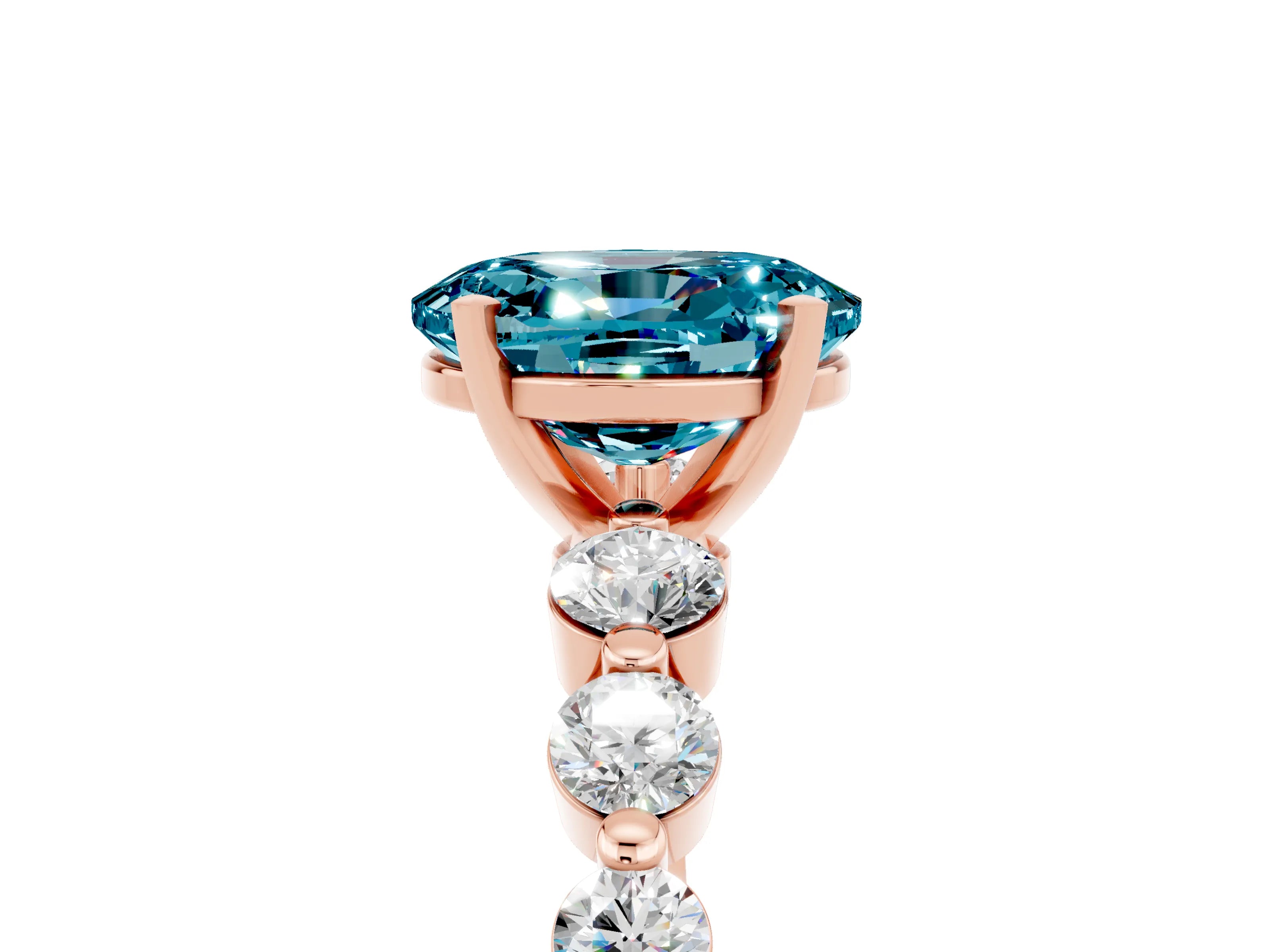 Rose gold Oval Cut Solitaire Blue Topaz Ring with Pave Band and Four-Prong Setting_5