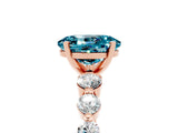 Rose gold Oval Cut Solitaire Blue Topaz Ring with Pave Band and Four-Prong Setting_5