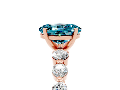 Rose gold Oval Cut Solitaire Blue Topaz Ring with Pave Band and Four-Prong Setting_5