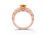 Rose gold Oval Cut Solitaire Citrine Leaf-Inspired Vine Band Ring with Prong Setting_3