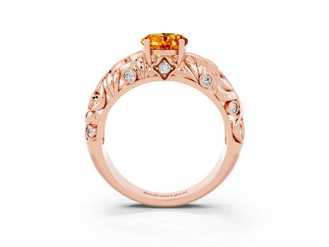 Rose gold Oval Cut Solitaire Citrine Leaf-Inspired Vine Band Ring with Prong Setting_3