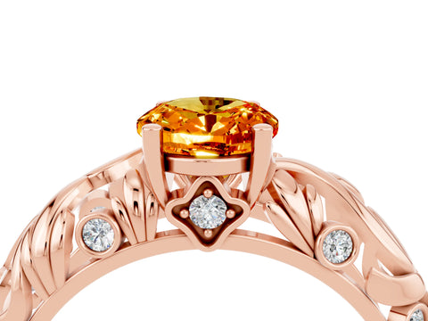 Rose gold Oval Cut Solitaire Citrine Leaf-Inspired Vine Band Ring with Prong Setting_4