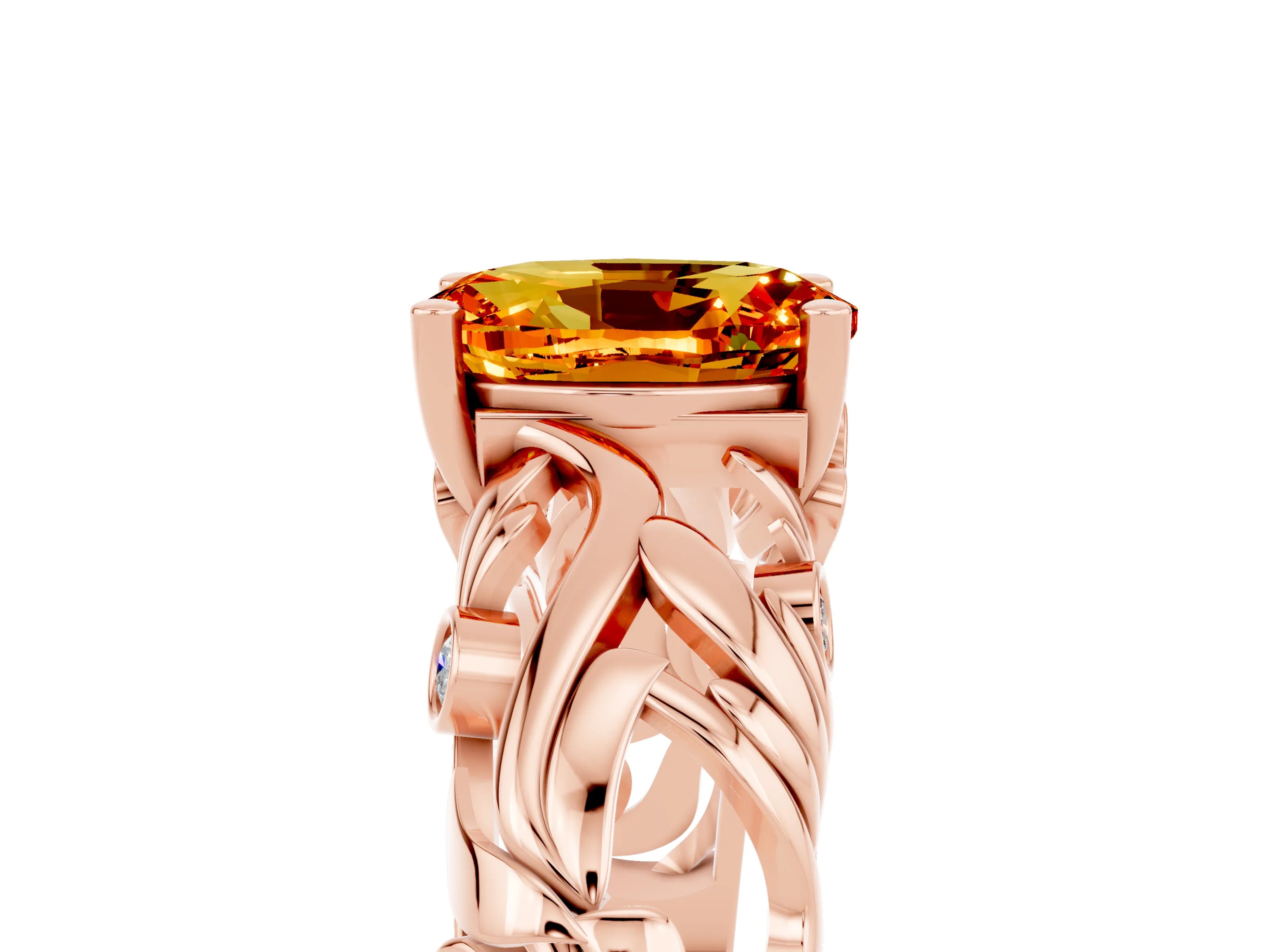 Rose gold Oval Cut Solitaire Citrine Leaf-Inspired Vine Band Ring with Prong Setting_5