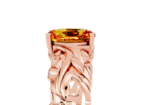 Rose gold Oval Cut Solitaire Citrine Leaf-Inspired Vine Band Ring with Prong Setting_5