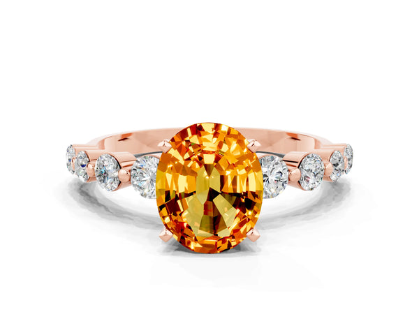 Rose gold Oval Cut Solitaire Citrine Ring with Pave Band and Four-Prong Setting