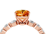 Rose gold Oval Cut Solitaire Citrine Ring with Pave Band and Four-Prong Setting_4