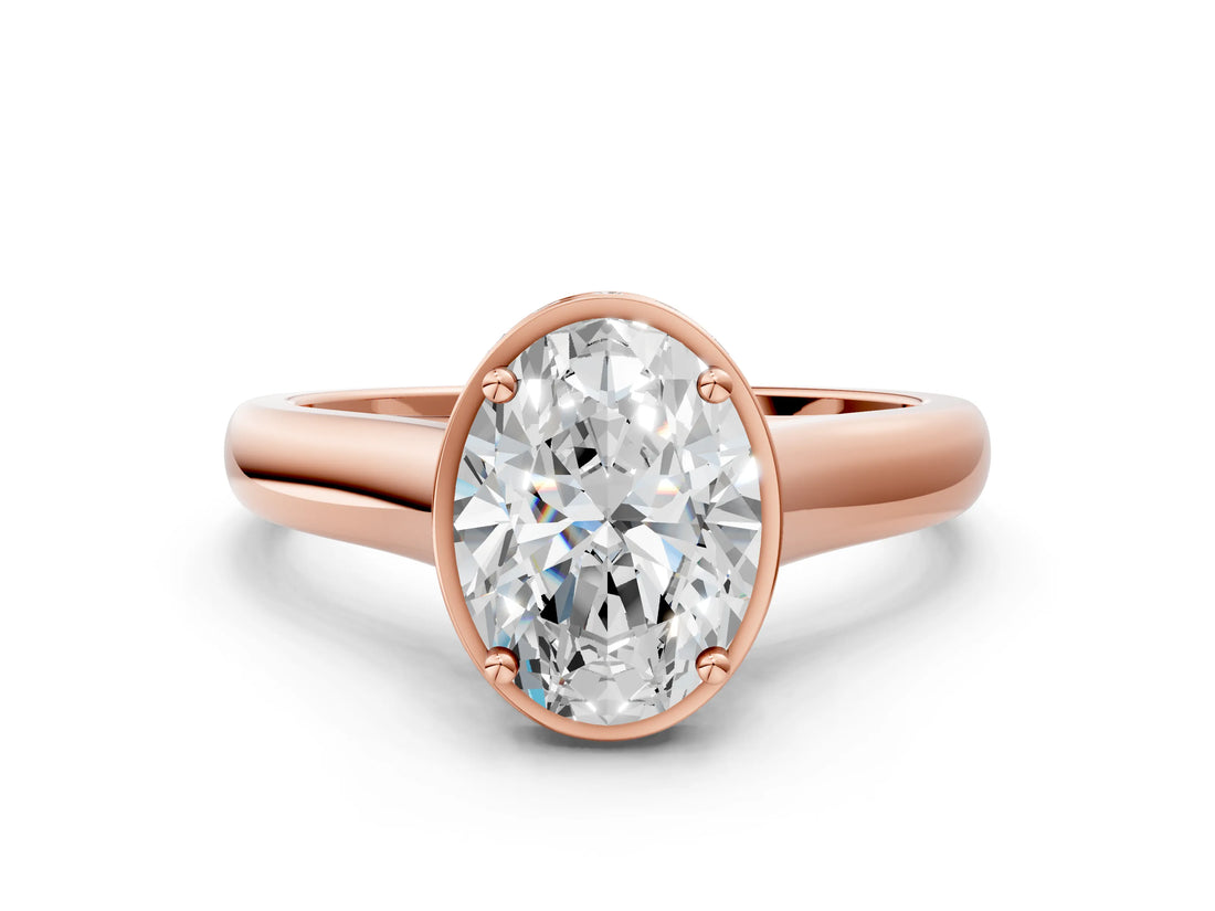 Rose gold Oval Cut Solitaire Diamond Engagement Ring with Four-Prong Setting and Tapered Band_3