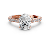 Rose gold Oval Cut Solitaire Diamond Engagement Ring with Pave Band and Four-Prong Setting_166