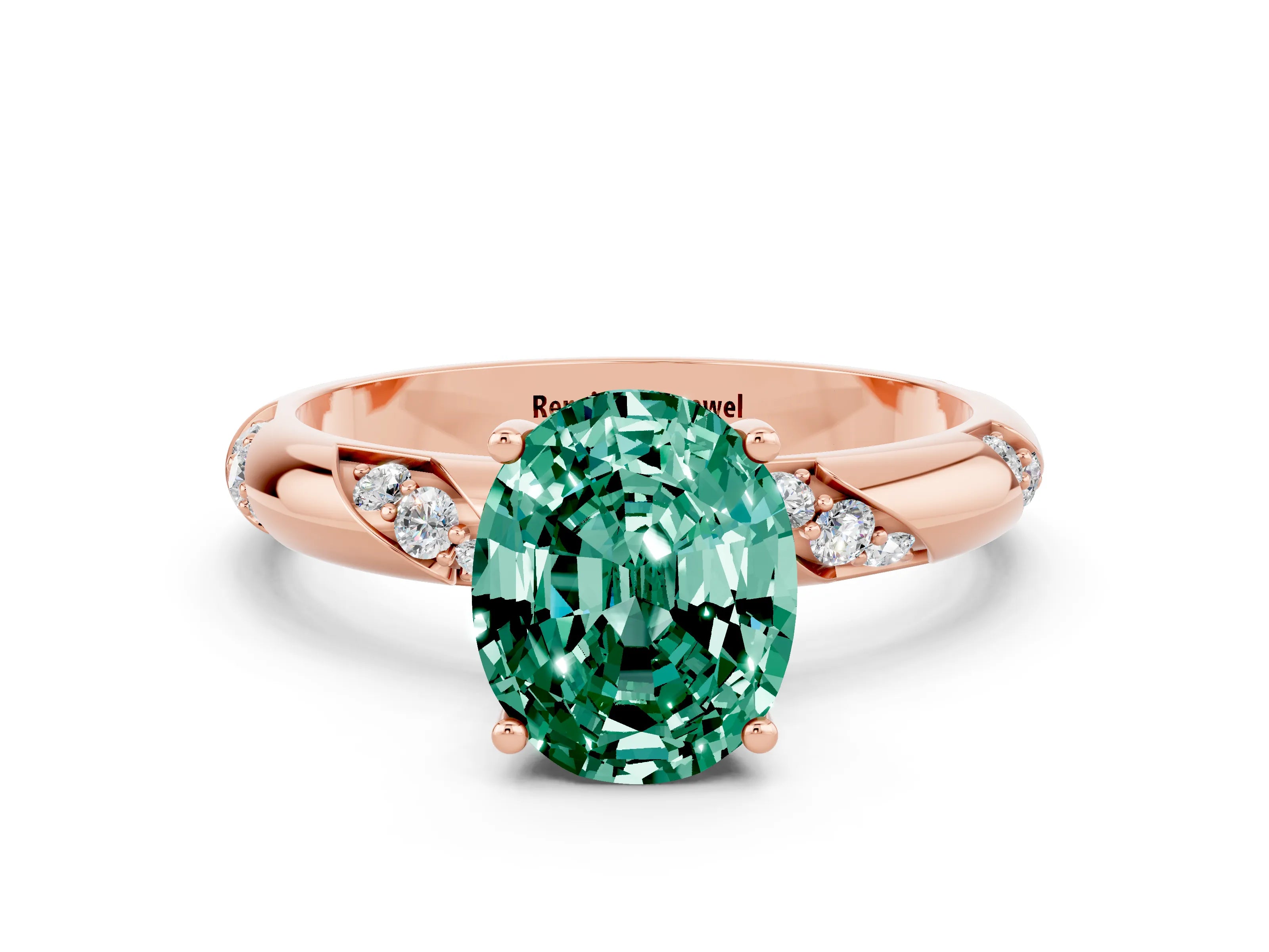 Rose gold Oval Cut Solitaire Diamond Engagement Ring with Twisted Pave Band and Four-Prong Setting