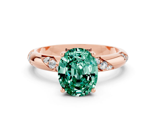 Rose gold Oval Cut Green Sapphire Solitaire Engagement Ring with Twisted Round  Accent Band and Prong Setting