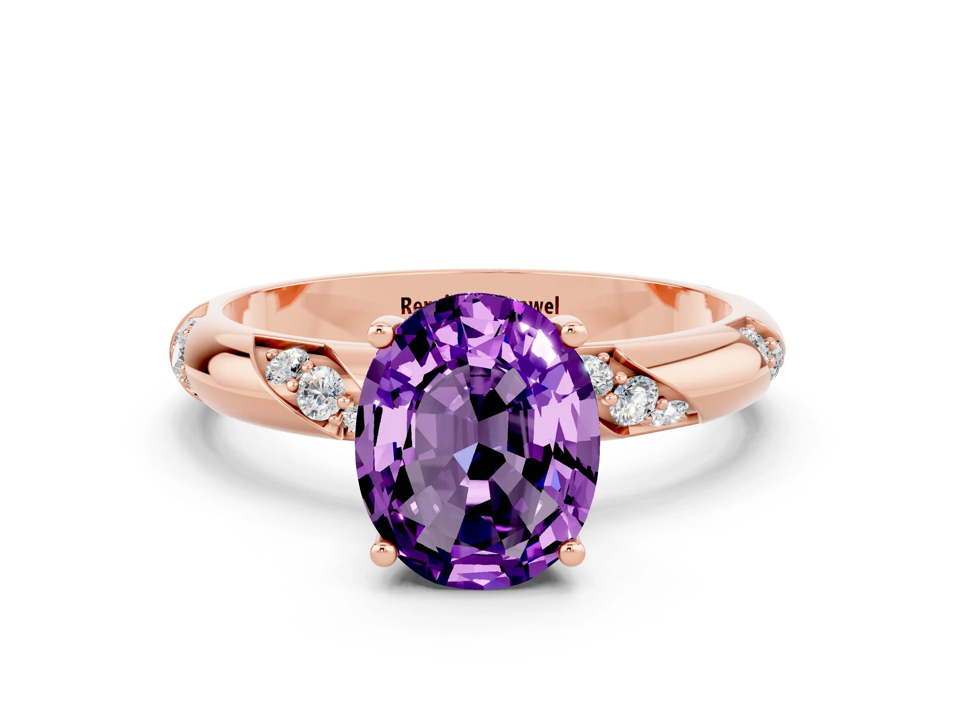 Rose gold Oval Cut Solitaire Diamond Engagement Ring with Twisted Pave Band and Four-Prong Setting