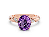 Rose gold Oval Cut Solitaire Diamond Engagement Ring with Twisted Pave Band and Four-Prong Setting