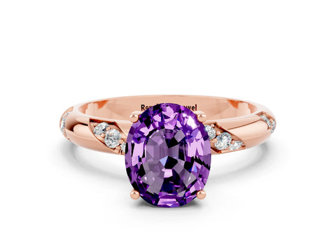 Rose gold Oval Cut Solitaire Diamond Engagement Ring with Twisted Pave Band and Four-Prong Setting