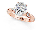 Rose gold Oval Cut Solitaire Diamond Engagement Ring with Twisted Pave Band and Four-Prong Setting_1