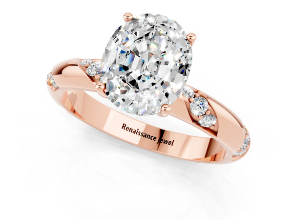 Rose gold Oval Cut Moissanite Solitaire Engagement Ring with Twisted Round  Accent Band and Prong Setting