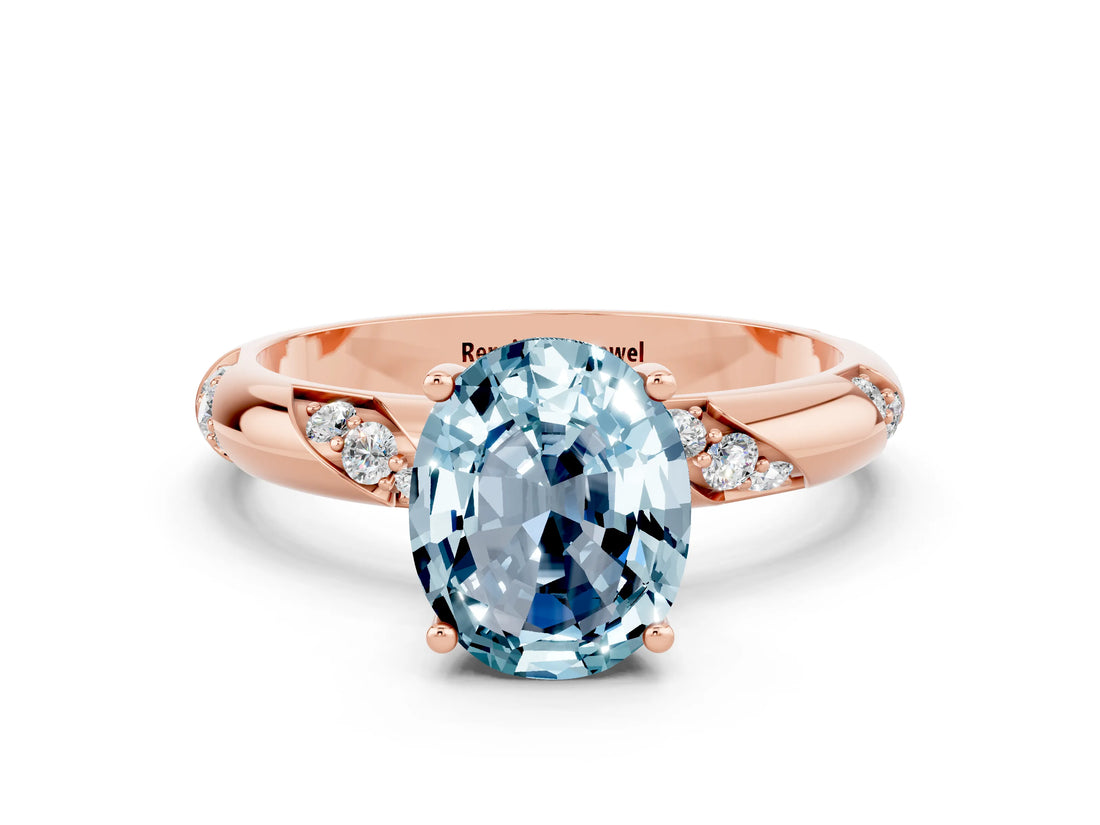 Rose gold Oval Cut Solitaire Diamond Engagement Ring with Twisted Pave Band and Four-Prong Setting_10