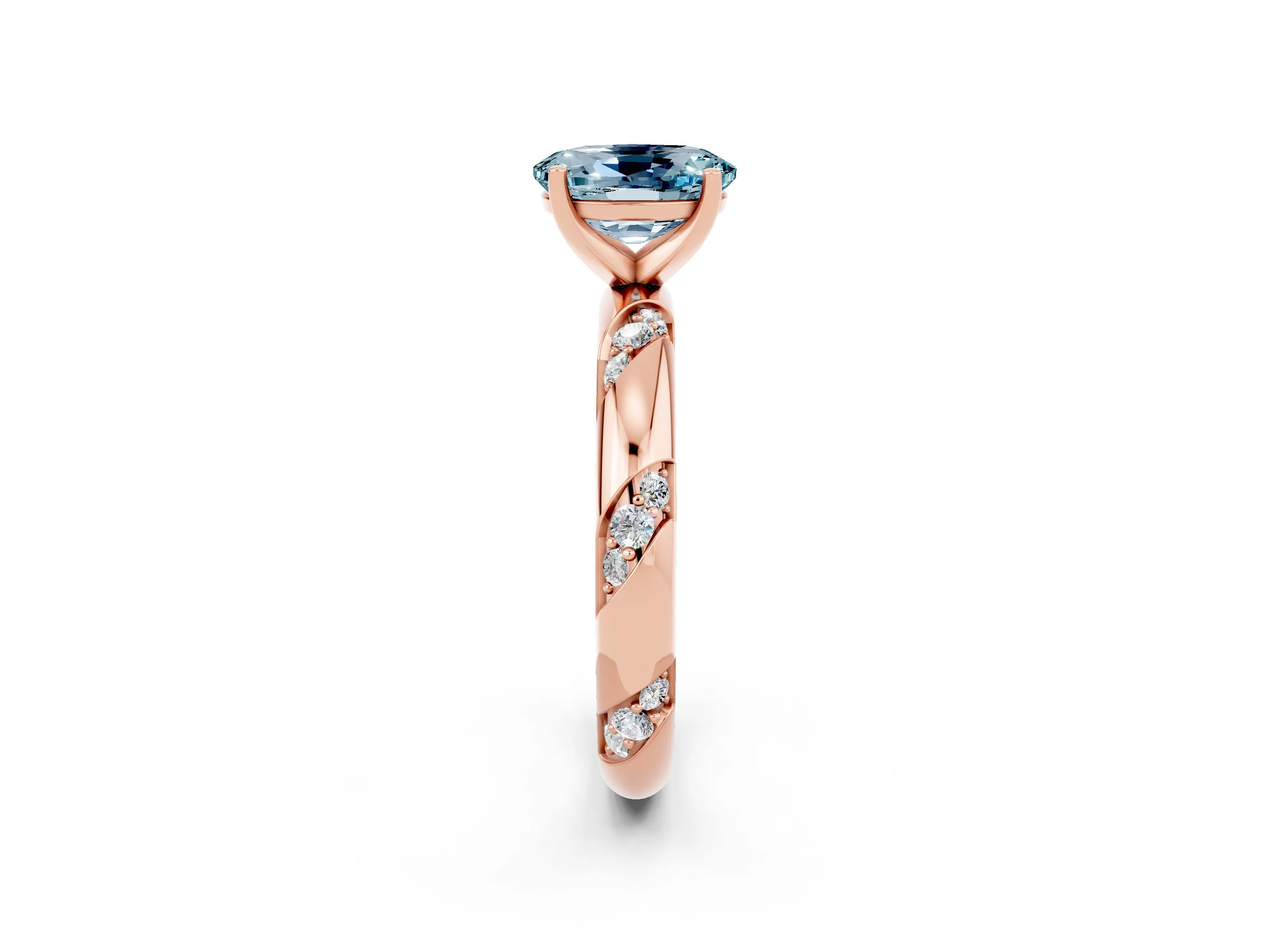 Rose gold Oval Cut Solitaire Diamond Engagement Ring with Twisted Pave Band and Four-Prong Setting_12