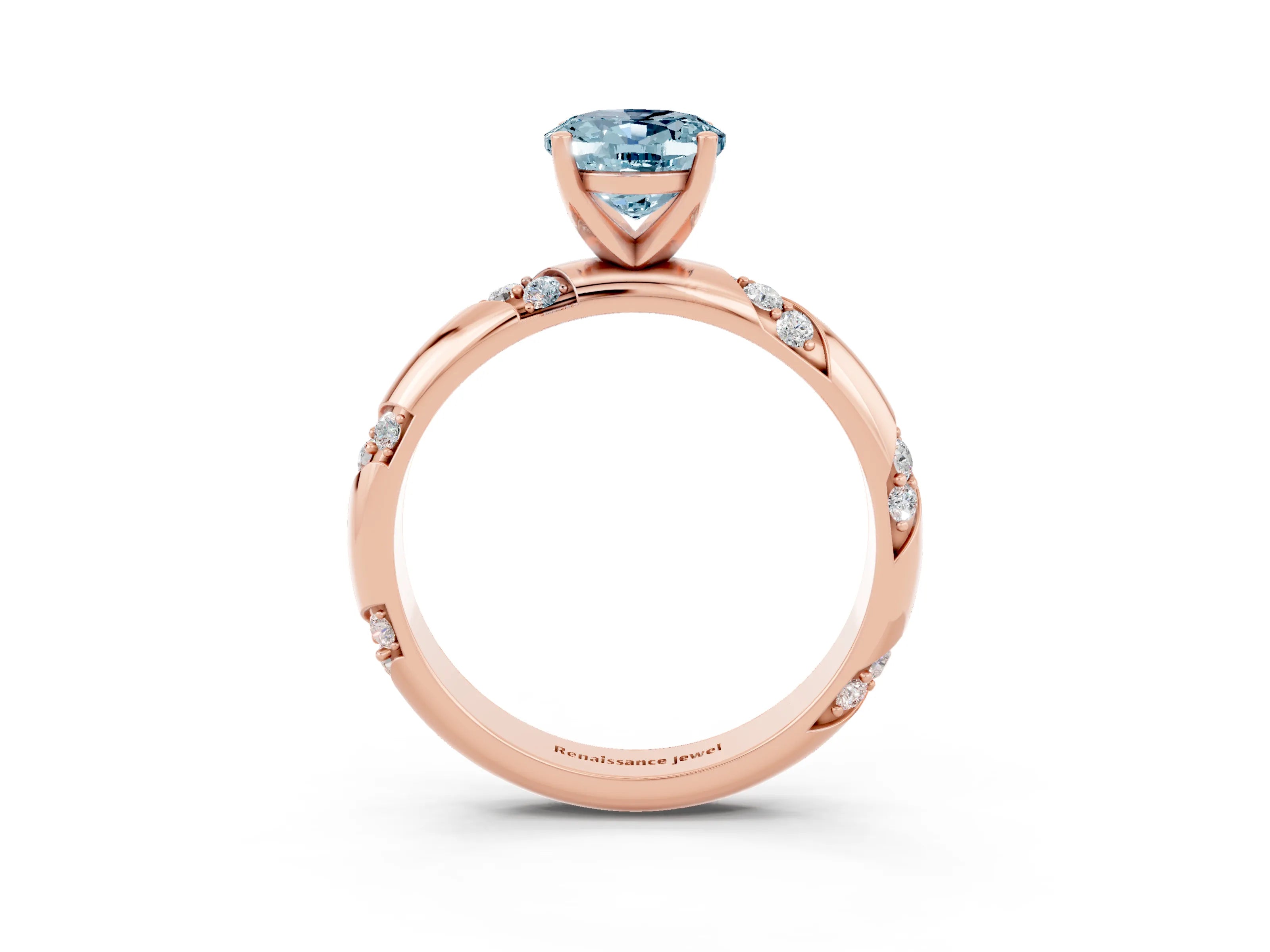 Rose gold Oval Cut Solitaire Diamond Engagement Ring with Twisted Pave Band and Four-Prong Setting_13