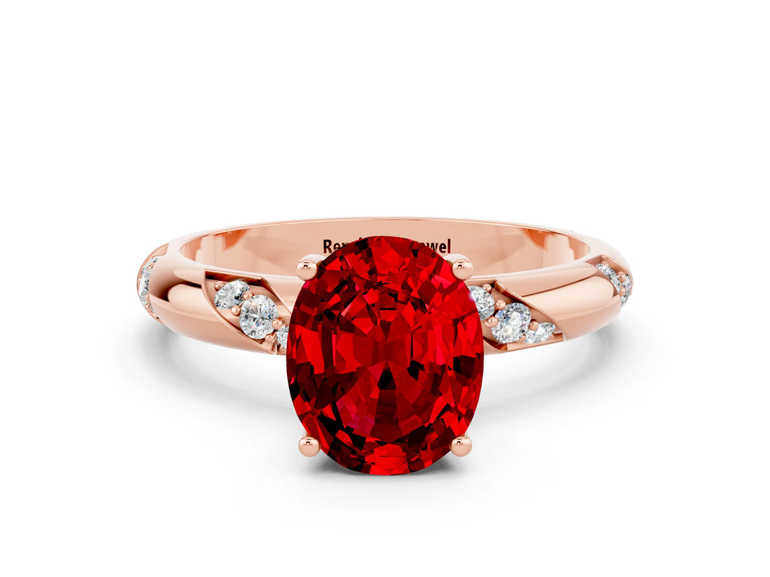 Rose gold Oval Cut Solitaire Diamond Engagement Ring with Twisted Pave Band and Four-Prong Setting